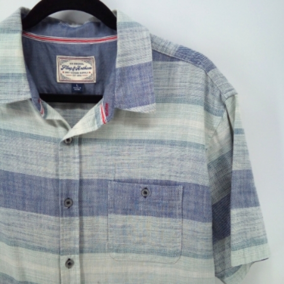 Flag & Anthem Mason Striped SS 100% Cotton Blue Men's Casual Button Down - Picture 8 of 8
